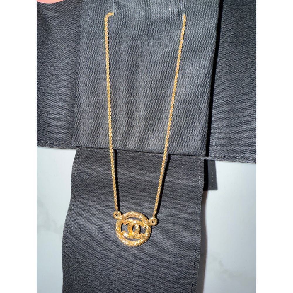 Chanel CC Logo Rope Pendant Necklace - Gold-Tone